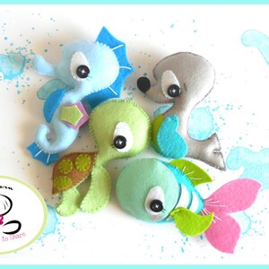 Splash-Sea Animals set of Four-PDF sewing pattern-Seahorse-Seal-Turtle-Fish-Ocean Animal ornaments-Nursery decor-Baby's mobile toy image 2