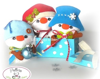 Christmas Ornament Pattern-Mr. Hats-Snowman Ornament Pattern-Set of Snowman and his Three Hats-PDF-Felt ornaments pattern-DIY