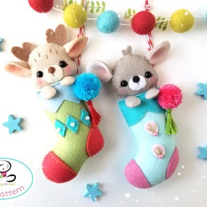 Sneaky animals Christmas Stockings-PDF Pattern-Felt Christmas Ornaments-Christmas Stockings Ornaments-Christmas Garland-Stockings image 1