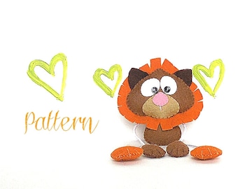Skinny Lion-PDF sewing pattern-DIY-Jungle animals party favors-Cute felt toy pattern-Instant download-Small gifts-Valentine's day present