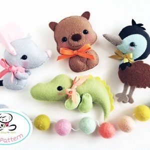 Australian Animals #2-set of Four-PDF sewing pattern-Wombat-Emu-Crocodile-Bilby-Felt ornaments-Animals-Nursery decor-Baby&#39;s mobile toy