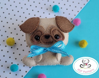 Little Pug PDF Sewing Pattern, DIY Felt pug puppy, toy pattern, Cute baby pug, Nursery Decor-Baby's mobile toy