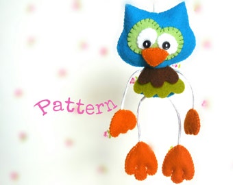 Skinny Owl-PDF sewing pattern-Cute owl toy-DIY-Felt owl pattern-Handmade plush-Toy pattern-Instant download-Woodland animals-Party favor