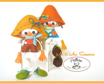Mr. & Mrs. Scarecrow-Set of two- PDF Sewing pattern-Fall decor-Autumn decor-Harvest decoration-Halloween ornaments-Halloween decor-Scarecrow