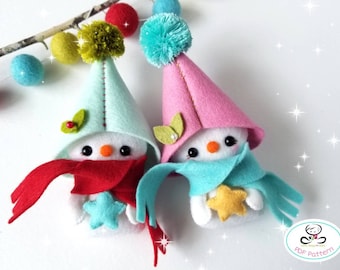 Muñeco de nieve acogedor, Patrón PDF, Adornos navideños de fieltro, Adorno de muñeco de nieve de fieltro, Adorno de árbol de Navidad