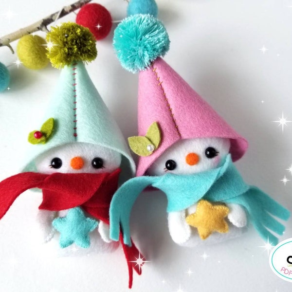 Cozy Snowman, PDF Pattern, Felt Christmas ornaments, Felt snowman ornament, Christmas Tree ornament