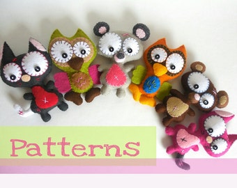 Set of Three Mini Friends-PDF sewing patterns-Tutorial-Cute animal toy pattern-DIY-Handmade plushie-Cute animal toy patterns