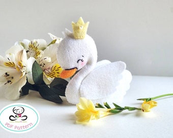 Patrón de costura PDF Little Swan, cisne de fieltro DIY, patrón de juguete, lindo cisne bebé, decoración de guardería-juguete móvil del bebé