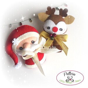 Santa Claus and Rudolph-Set of Two Ornament Patterns-PDF patterns-Felt ornament patterns-DIY Project-Reindeer-Christmas characters-Christmas image 2