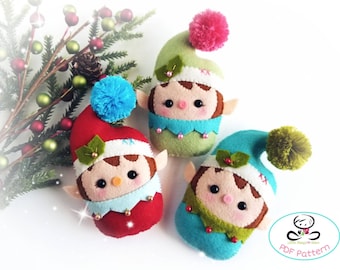 Duende Bebé-Patrón PDF-Adornos navideños de fieltro-Ayudantes de Papá Noel-DIY -Guirnalda de fieltro-Etiquetas de regalo-Duendes lindos-Duendes navideños-patrón de fieltro