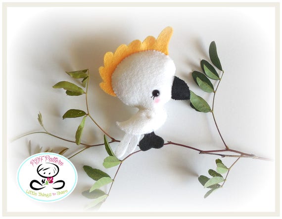 Baby Cockatoo PDF sewing pattern-DIY-Cockatoo toy pattern-Australian animals-Nursery decor-Instant download-Baby's mobile toy-Felt cockatoo