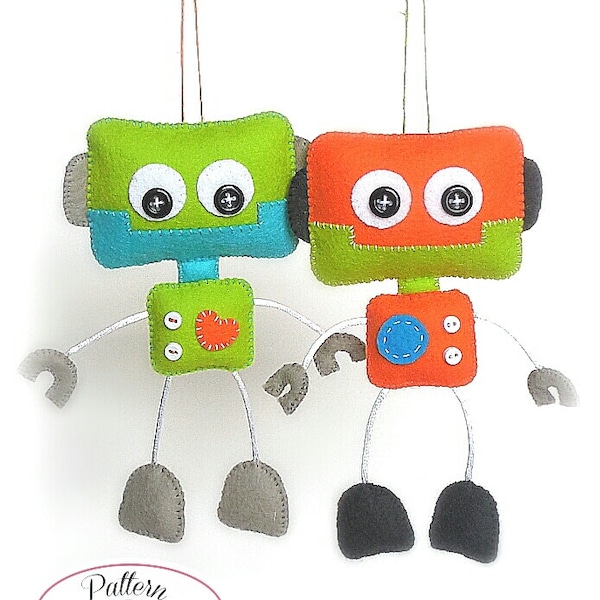 Smiley Robot-PDF sewing pattern-Cute Robot toy-DIY-Handmade plush-Felt toy pattern-Instant download-Boy present-Boy gift-Felt robot