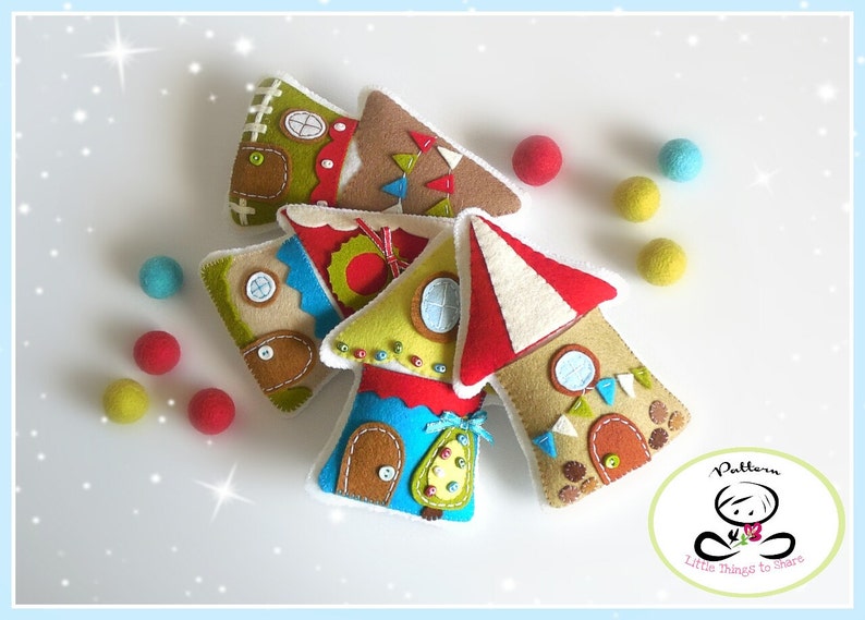 Christmas Village-PDF Pattern-Felt Christmas Ornaments-Christmas Cottage-Christmas Advent Calendar-Christmas Garland-Felt Gingerbread Houses image 5