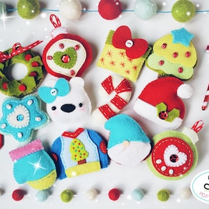 LITTLE ORNAMENTS PATTERNS Set of Twelve Mini Christmas Ornaments Patterns, felt ornaments pattern