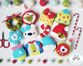 PATRONES PARA PEQUEÑOS ADORNOS Juego de doce patrones para mini adornos navideños, patrón de adornos de fieltro