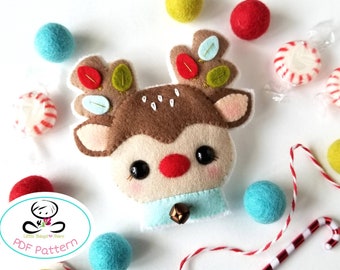 Festive Rudolph-PDF Pattern-Felt Christmas ornaments-Rudolph ornament-DIY -Felt Garland-Gift tags-Cute reindeer