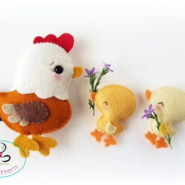 Gina la gallina e il pulcino-PDF cartamodello-fai-da-te-feltro gallina-giocattolo-modello-carino-pulcino-asilo nido-decorazione-gallina ornamento-giocattolo mobile del bambino-animali da fattoria