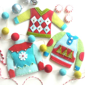Christmas Sweaters-PDF Pattern-Ugly sweaters ornaments-Felt Christmas ornaments-Christmas Garland