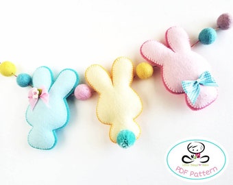 Bunny Garland PDF pattern, felt peeps, Easter Bunny, DIY, Instant Download-Easter Garland,rabbit bunting, Nursery decor, Kids Easter present