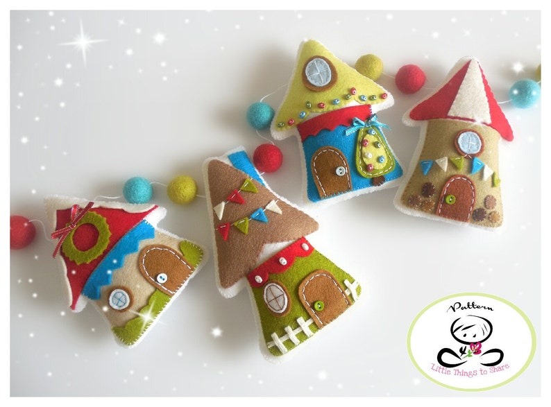 Christmas Village-PDF Pattern-Felt Christmas Ornaments-Christmas Cottage-Christmas Advent Calendar-Christmas Garland-Felt Gingerbread Houses image 4