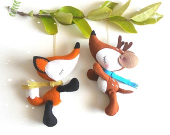 Christmas Ornaments-Set of Two Christmas PDF Ornament patterns-Deer ornament-Fox ornament-Stocking stuffers-DIY-Christmas Tree