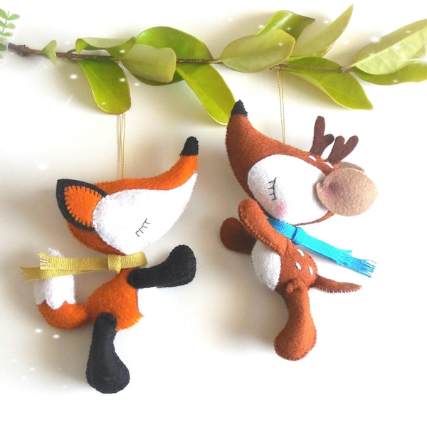 Christmas Ornaments-Set of Two Christmas PDF Ornament patterns-Deer ornament-Fox ornament-Stocking stuffers-DIY-Christmas Tree