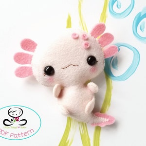 Amby the Axolotl PDF pattern- axolotl plush-DIY-Nursery decor-Instant download-Baby's mobile toy-Mexican salamander