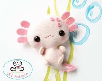 Amby the Axolotl PDF pattern- axolotl plush-DIY-Nursery decor-Instant download-Baby's mobile toy-Mexican salamander