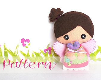 Kalita-Tooth Fairy pillow-PDF Pattern-Wool felt doll-Gift for girls-Handmade doll-Pink dress doll-DIY-Doll Sewing Pattern-Cute Fairy Doll