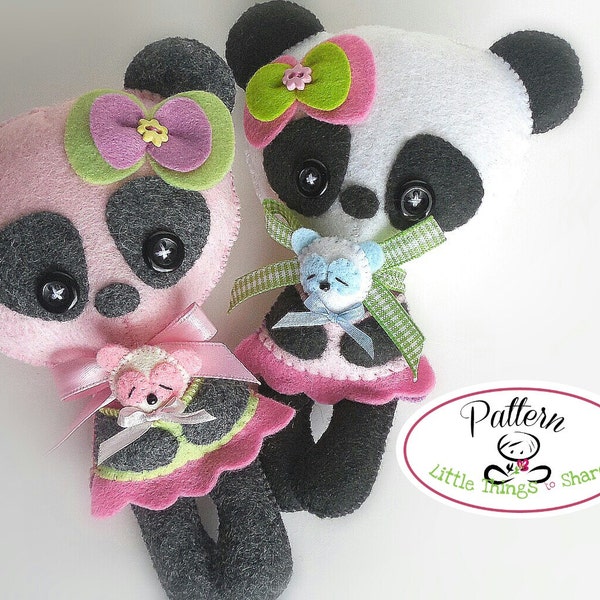 Mommy Panda PDF Pattern-Panda doll sewing pattern-DIY Project-Cute Panda plush toy-Girl present-Baby shower present-Teddy bear-Felt Pandas