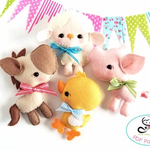 Farm Friends One-Set of Four Farm Animals-PDF files-sewing pattern-Sheep-Horse-Pig-Chicken-Farm Animal ornaments-Nursery decor-Baby&#39;s mobile