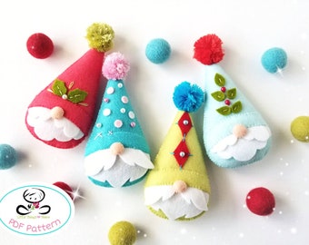 Gnomos festivos - Patrón PDF - Adornos navideños de fieltro - Gnomo escandinavo - Gnomos DIY - Gnomos navideños - Guirnalda de fieltro - Etiquetas de regalo - Gnomo nórdico