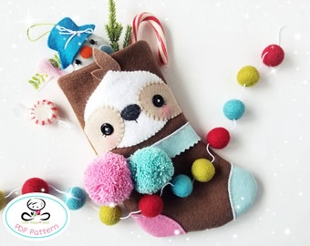 Sloth Xmas Stocking-PDF Pattern-Felt Christmas stocking-DIY Christmas Stocking-First Christmas gift-Animal Stockings