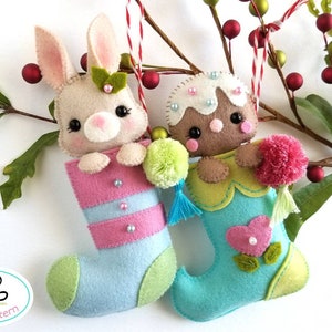 Bunny Christmas Stocking-PDF Pattern, Felt Christmas Ornaments pattern, Mini Christmas stocking image 3