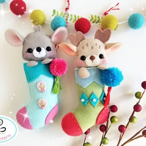 Sneaky animals Christmas Stockings-PDF Pattern-Felt Christmas Ornaments-Christmas Stockings Ornaments-Christmas Garland-Stockings image 2