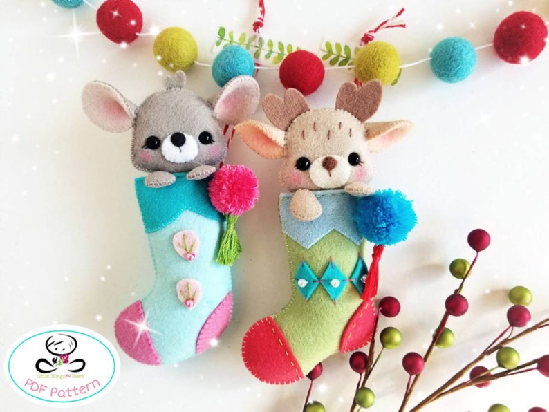 Sneaky animals Christmas Stockings-PDF Pattern-Felt Christmas Ornaments-Christmas Stockings Ornaments-Christmas Garland-Stockings image 2