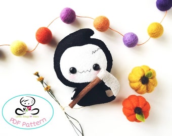 Grim Reaper pattern-PDF file-Halloween Ornament-Felt Ornament-DIY-Instant download-Creepy doll-Halloween plush doll