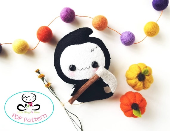 Grim Reaper pattern-PDF file-Halloween Ornament-Felt Ornament-DIY-Instant download-Creepy doll-Halloween plush doll