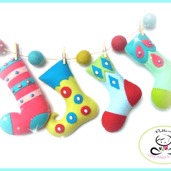 Christmas Stockings-PDF Pattern-Felt Christmas ornaments-Christmas Garland-Gift tags-Felt Christmas Stockings-Chimney Stockings