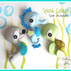 Splash-Sea Animals set of Four-PDF sewing pattern-Seahorse-Seal-Turtle-Fish-Ocean Animal ornaments-Nursery decor-Baby's mobile toy image 4