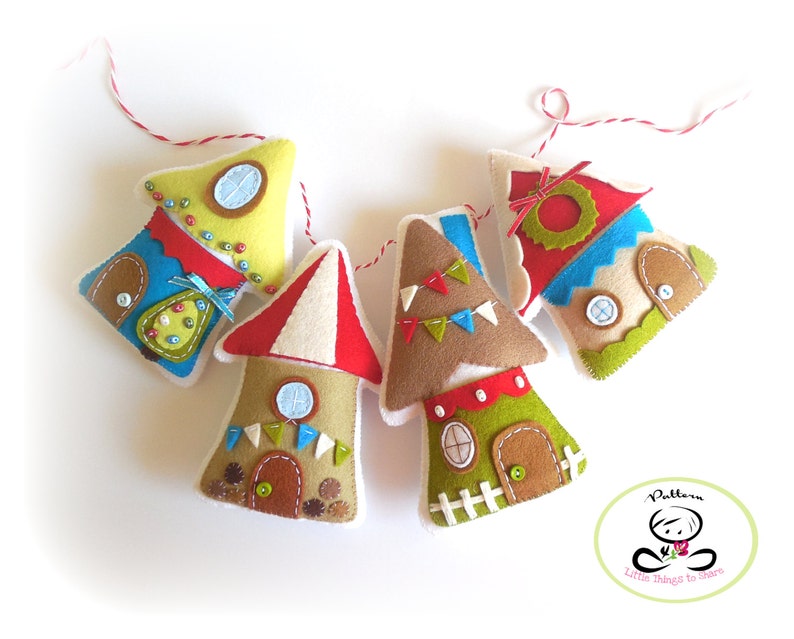 Christmas Village-PDF Pattern-Felt Christmas Ornaments-Christmas Cottage-Christmas Advent Calendar-Christmas Garland-Felt Gingerbread Houses image 2