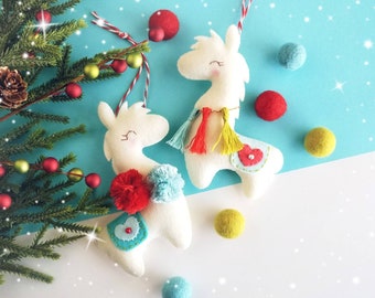 Fiesta the llama-Christmas Ornament-PDF Sewing Pattern-Alpaca ornament-Stocking Stuffer-Felt ornament pattern-DIY Project