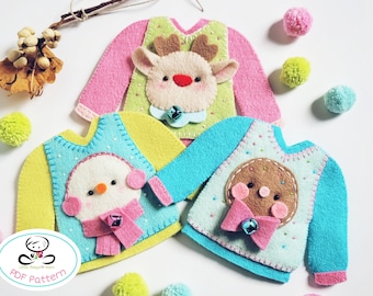 Cute Ugly Sweaters-PDF Pattern-Ugly sweaters ornaments-Felt Christmas ornaments-Christmas Garland, Christmas sweaters