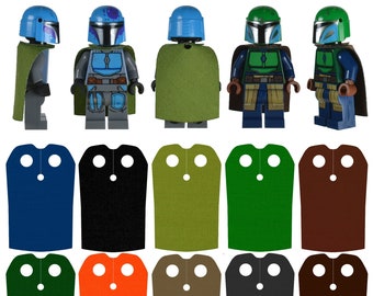 5 custom made Mandalorian capes for your Lego Starwars Boba Fett minifigures.  Minifigs NOT included. Capes made by capes4minifigs
