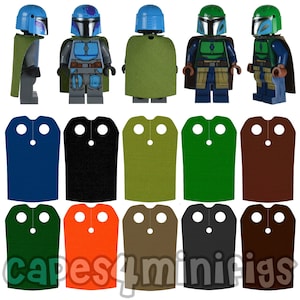 5 custom made Mandalorian capes for your Lego Starwars Boba Fett minifigures.  Minifigs NOT included. Capes made by capes4minifigs