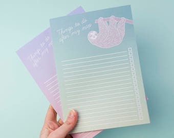 Sloth Notebook / Sloth To Do List Notepad / Cute To Do List Notebook/ Faultier / To Do List / Sloth Desk Pad / Grocery List Notepad