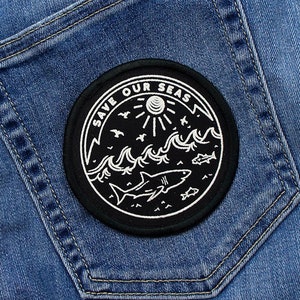 Save Our Seas Patch / Shark Patch / Cute Patch / Screen Printed Patch / Nautical Patch / Sea Iron On Patch / Marine Biology / Ocean Patch