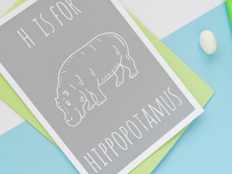 Hippo Card / Hippopotamus Card / Animal Alphabet Card / Blank Etsy