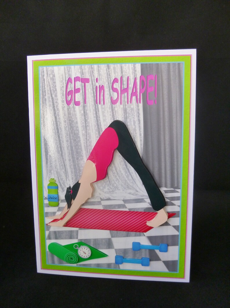 Female Yoga Happy Birthday Card, 3d Decoupage Downward Facing Dog Yoga Pose Card, Handmade in UK