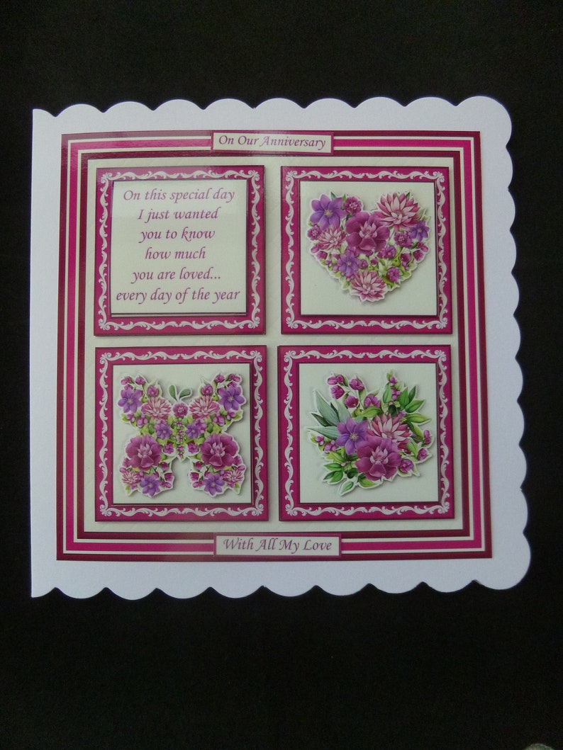 3d our anniversary card, personalised female decoupage card, handmade in uk